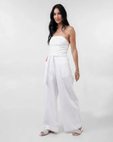 Calça Feminina Pantalona de Viscolinho com Faixa Branca