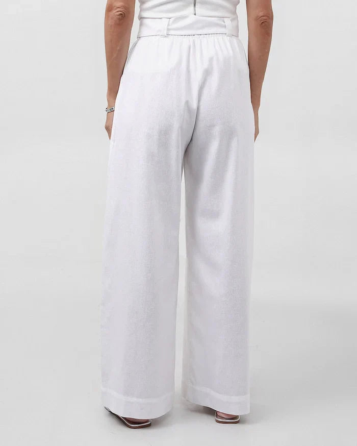 Calça Feminina Pantalona de Viscolinho com Faixa Branca