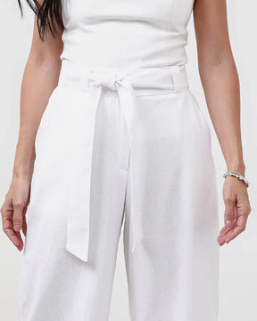 Calça Feminina Pantalona de Viscolinho com Faixa Branca